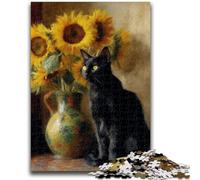 Puzzles pour Adolescents 1000 pièces Tournesol et Chat Jeu Stimulant et Jeu Familial Cadeaux du Père Noël Secret 50x75cm