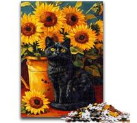 Puzzles pour Adolescents 1000 pièces Tournesol et Chat Noir Jeux éducatifs Décoration d'intérieur Collection d'artistes, Beaux-Arts 38x26cm