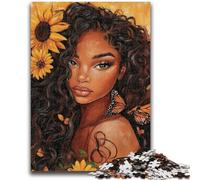 Puzzles pour Adolescents 1000 pièces Tournesol Femme Africaine Jeux d'activités familiales stimulants Jouet à Faire soi-même pour décoration Murale Cadeaux 26x38cm