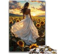 Puzzles pour Adolescents 1000 pièces Tournesol Femme Jeu Stimulant et Jeu éducatif en Famille pour Anniversaire, Noël 50x75cm