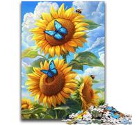 Puzzles pour Adolescents 1000 pièces Tournesol Papillon Jeu de réflexion Décoration Murale Cadeaux d'anniversaire et de Noël Uniques 50x75cm