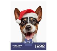 Puzzles pour Adolescents 1000 Pièces Toy Fox Terrier Dog with Santa Hat Puzzle pour Adultes Jouets Anti-Stress Améliore La Mémoire Cadeaux Anti-Stress 38x26cm/1000pcs