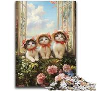 Puzzles pour Adolescents 1000 pièces Trois Chatons Jouets de Divertissement Familial Jeu éducatif pour Anniversaire, Noël pour Les 14 Ans et Plus 26x38cm