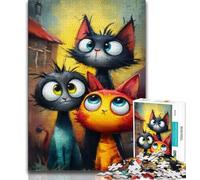 Puzzles pour Adolescents 1000 pièces Trois Chats, Aide Le Cerveau à exercer des Jouets addictifs pour cultiver la Patience Décoration Parfaite 50x75cm