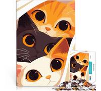 Puzzles pour Adolescents 1000 pièces Trois Chats regardant furtivement, Art Animalier Minimaliste Mignon Jouets éducatifs Jeu de défi Unique 38x26cm