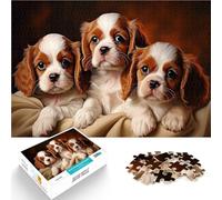 Puzzles pour Adolescents 1000 pièces Trois Chiots Cavalier King Charles Spaniel Casse-tête Cadeaux d'anniversaire 75x50cm