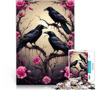 Puzzles pour Adolescents 1000 pièces Trois Corbeaux sur Un Rosier Jeu éducatif Défi Jouet Convient aux Couples 75x50cm