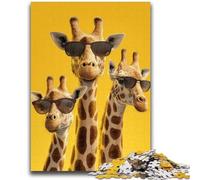 Puzzles pour Adolescents 1000 pièces Trois girafes Portant des Lunettes Jeu éducatif Défi Jouet Décoration Murale Cadeaux d'anniversaire et de Noël Uniques 26x38cm