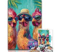 Puzzles pour Adolescents 1000 pièces Trois Poulets, Anti-Stress, défi Difficile, décoration d'intérieur Unique et Cadeaux 38x26cm