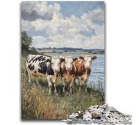 Puzzles pour Adolescents 1000 pièces Trois Vaches Convient aux 14 Ans et Plus Jeu Stimulant Excellent Cadeau pour Les Jeux 38x26cm