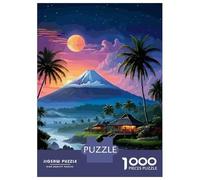 Puzzles pour Adolescents 1000 Pièces Tropical Island Landscape with Mountain and Moon Puzzles pour Adolescents Jeux Relaxants Course De Vitesse Manuelle Est Idéal comme Cadeau 38x26cm/1000pcs