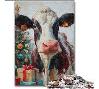Puzzles pour Adolescents 1000 pièces Vache avec Chapeau de Père Noël, pour Les 14 Ans et Plus Chaque pièce est Unique - Jeu Amusant et Stimulant pour Toute la Famille Bon Cadeau (Taille 50x75cm)