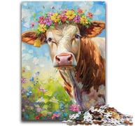 Puzzles pour Adolescents 1000 pièces Vache Fleurie 1000 pièces pour Adultes, Jeu de Quiz idéal comme Cadeau pour Toute la Famille (50x75cm)