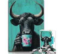 Puzzles pour Adolescents 1000 pièces Vaches Buvant du café, Anti-Stress, défi Difficile, Chaque pièce est Unique - Jeu Familial Stimulant (75x50cm)