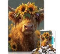 Puzzles pour Adolescents 1000 pièces Vaches des Highlands et tournesols, Jeu éducatif Familial, décoration Murale, Cadeaux d'anniversaire et de Noël Uniques (38x26cm)