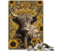 Puzzles pour Adolescents 1000 pièces Vaches des Highlands et tournesols Un Jeu éducatif Difficile à réaliser, mais Amusant et Humoristique pour Un Anniversaire 50x75cm