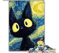 Puzzles pour Adolescents 1000 pièces Van Gogh Ciel Nocturne Chat Noir, Activité familiale pour renforcer l'amour Entre Couples à partir de 14 Ans 26x38cm