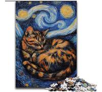 Puzzles pour Adolescents 1000 pièces Van Gogh Ciel Nocturne Chat Noir, Anti-Stress Défi Difficile Cadeaux du Père Noël Secret pour Les 14 Ans et Plus (Taille 26x38cm)