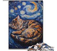 Puzzles pour Adolescents 1000 pièces Van Gogh Ciel Nocturne Chat Noir,pour Les 14 Ans et Plus Convient aux Couples Activités Amusantes à la Maison,Cadeaux d'anniversaire,Cadeaux de Voyage 50x75cm