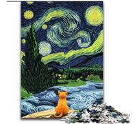 Puzzles pour Adolescents 1000 pièces Van Gogh Night Sky Cat Staycation Kill Time avec pièces entièrement emboîtables de Formes aléatoires 50x75cm