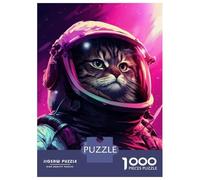 Puzzles pour Adolescents 1000 Pièces Vaporwave Cat Astronaut Puzzle pour Adultes Jouets Anti-Stress Décoration Murale Cadeaux Uniques d'anniversaire Et De Noël 52x38cm/1000pcs
