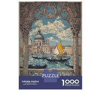 Puzzles pour Adolescents 1000 Pièces Venice Gondola Scene Puzzle Jeu Familial Décoration Parfaite Cadeaux Uniques pour Anniversaire Et Noël 38x26cm/1000pcs