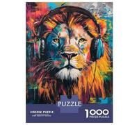 Puzzles pour Adolescents 1000 Pièces Vibrant Lion with Headphones -2 Puzzles pour Adolescents Jeux Relaxants Course De Vitesse Manuelle Est Idéal comme Cadeau 70x50cm/1000pcs