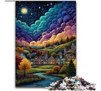 Puzzles pour Adolescents 1000 pièces Village sous Le Ciel Nocturne, Jeu Stimulant et Familial avec des pièces de Formes aléatoires entièrement emboîtables (Taille 50x75cm)