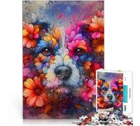 Puzzles pour Adolescents 1000 pièces Visage de Chien décoré de Fleurs Casse-tête pour est idéal comme Cadeau pour Toute la Famille 38x26cm
