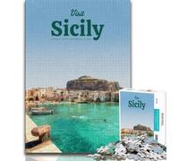 Puzzles pour Adolescents 1000 pièces Visite de la Sicile, Jeu Familial Anti-Stress, défi Difficile, Jeu éducatif pour Anniversaire, Noël pour Les 14 Ans et Plus 38x26cm