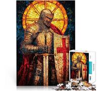 Puzzles pour Adolescents 1000 pièces Vitrail Chevalier Croisé Séjour Anti-Stress pour Tuer Le Temps Œuvre d'art 38x26cm