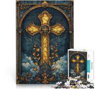 Puzzles pour Adolescents 1000 pièces Vitrail Croix d'or Jouets éducatifs d'apprentissage Car C'est Un pour Toute la Famille 38x26cm