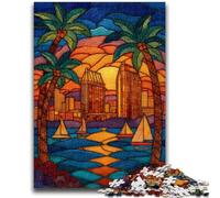 Puzzles pour Adolescents 1000 pièces Vitrail Ville Anti-Stress Défi Difficile Convient pour la décoration de Bureau 26x38cm