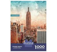 Puzzles pour Adolescents 1000 Pièces Watercolor New York Puzzle Jeu Manuel pour S'amuser en Famille Cadeaux Uniques pour Anniversaire Et Noël 38x26cm/1000pcs