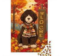 Puzzles pour Adolescents 1000 Pièces Welcome Fall Dog Sign Puzzle pour Adultes Jouets Anti-Stress Décoration Murale Cadeaux Uniques d'anniversaire Et De Noël 38x26cm/1000pcs