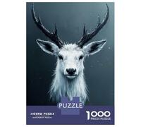 Puzzles pour Adolescents 1000 Pièces White Deer Portrait with Dark Antlers Puzzles pour Adultes Jeu De Réflexion pour Améliorer La Mémoire Activités Amusantes À La Maison 70x50cm/1000pcs