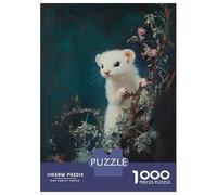 Puzzles pour Adolescents 1000 Pièces White Ferret in Foliage Puzzles pour Adolescents, Jouet, Décoration Murale, Décoration Intérieure, Interaction Parent-Enfant 38x26cm/1000pcs