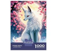 Puzzles pour Adolescents 1000 Pièces White Fox Under Cherry Blossoms Puzzles pour Adultes Jeux Relaxants Analyse Et Logique Difficulté Et Défi 70x50cm/1000pcs