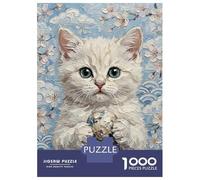 Puzzles pour Adolescents 1000 Pièces White Kitten with Ball Painting Puzzles pour Adolescents Jeu Familial pour Améliorer La Mémoire Cadeaux De Noël Et d'anniversaire 52x38cm/1000pcs