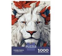 Puzzles pour Adolescents 1000 Pièces White Lion with Autumn Leaves Portrait Puzzles pour Adultes - Décoration Murale - Jeu D'analyse Et De Logique - Cadeau Stimulant 38x26cm/1000pcs