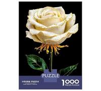 Puzzles pour Adolescents 1000 Pièces White Rose with Gold Edges and Water Droplets Puzzle pour Adolescents Analyse Et Logique Difficile Et Stimulant Un pour Les Jeux 38x26cm/1000pcs