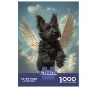 Puzzles pour Adolescents 1000 Pièces Winged Black Dog in The Sky Pet Memorial Art Puzzles pour Adultes Jeux Relaxants Analyse Et Logique Difficulté Et Défi 70x50cm/1000pcs