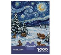 Puzzles pour Adolescents 1000 Pièces Winter Night Scene with Animals Puzzle pour Adolescents Améliore La Mémoire Difficile À Compléter Jeu Stimulant Jouets 38x26cm/1000pcs