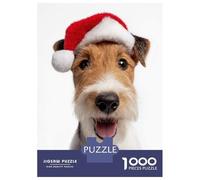 Puzzles pour Adolescents 1000 Pièces Wire Fox Terrier Dog with Santa Hat Puzzles pour Adolescents Jeux Relaxants Décoration Et d'anniversaire 38x26cm/1000pcs
