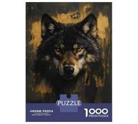 Puzzles pour Adolescents 1000 Pièces Wolf Portrait with Golden Accents Puzzle Jeux Relaxants Décoration Parfaite Cadeaux Uniques d'anniversaire Et De Noël 52x38cm/1000pcs