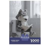 Puzzles pour Adolescents 1000 Pièces Wolf Reading on The Toilet Puzzle Jeu Manuel pour S'amuser en Famille Cadeaux Uniques pour Anniversaire Et Noël 38x26cm/1000pcs