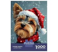 Puzzles pour Adolescents 1000 Pièces Yorkie Christmas Portrait Yorkshire Terrier in Santa Hat Puzzles pour Adultes Jeux Relaxants Analyse Et Logique Difficulté Et Défi 70x50cm/1000pcs