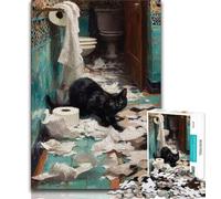 Puzzles pour Adolescents 1000 Puzzles Chat Noir Jouant avec du Papier Toilette, Jeu Stimulant et Jeu Familial, Cadeau d'anniversaire, Cadeaux, Art Mural 38x26cm