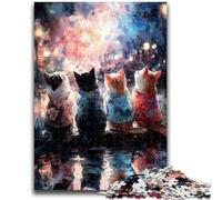 Puzzles pour Adolescents 1000 Puzzles Chat regardant des Feux d'artifice pour Les 14 Ans et Plus Jeux de Famille Jeu de Noël Cadeaux pour Femmes 50x75cm