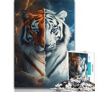 Puzzles pour Adolescents 1000 Puzzles Tigre de Glace et de feu, Jeu Familial Anti-Stress, défi Difficile, renforce l'amour Entre Les Couples 75x50cm